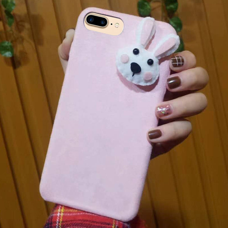 For iPhone 8 Plus & 7 Plus Cute 3D Rabbit Head Pattern Felt Plush Protective Back Cover Case