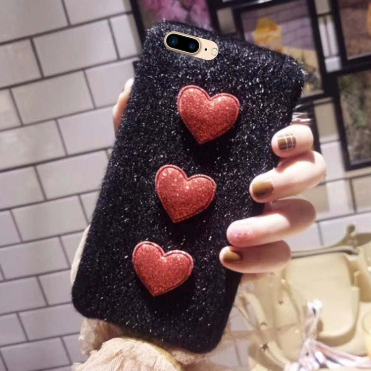 For iPhone 8 Plus & 7 Plus 3D Simple Love Pattern Felt Plush Protective Back Cover Case
