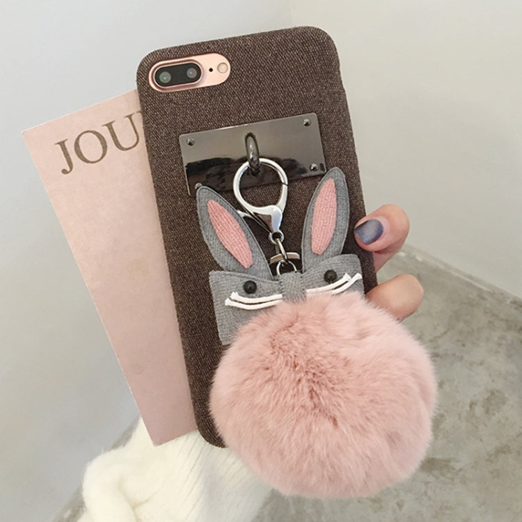 For iPhone 8 Plus & 7 Plus Fashion Cute 3D Rabbit Ears Furry Ball Pattern Flannel Protective Back Cover Case
