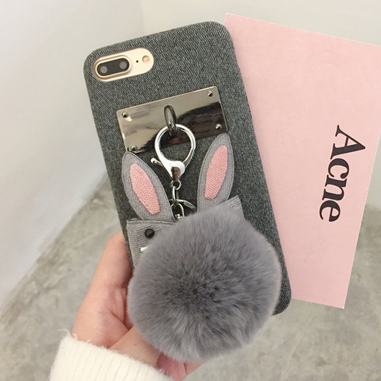 For iPhone 8 Plus & 7 Plus Fashion Cute 3D Rabbit Ears Furry Ball Pattern Flannel Protective Back Cover Case
