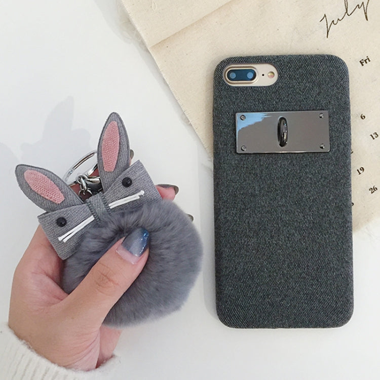 For iPhone 8 Plus & 7 Plus Fashion Cute 3D Rabbit Ears Furry Ball Pattern Flannel Protective Back Cover Case