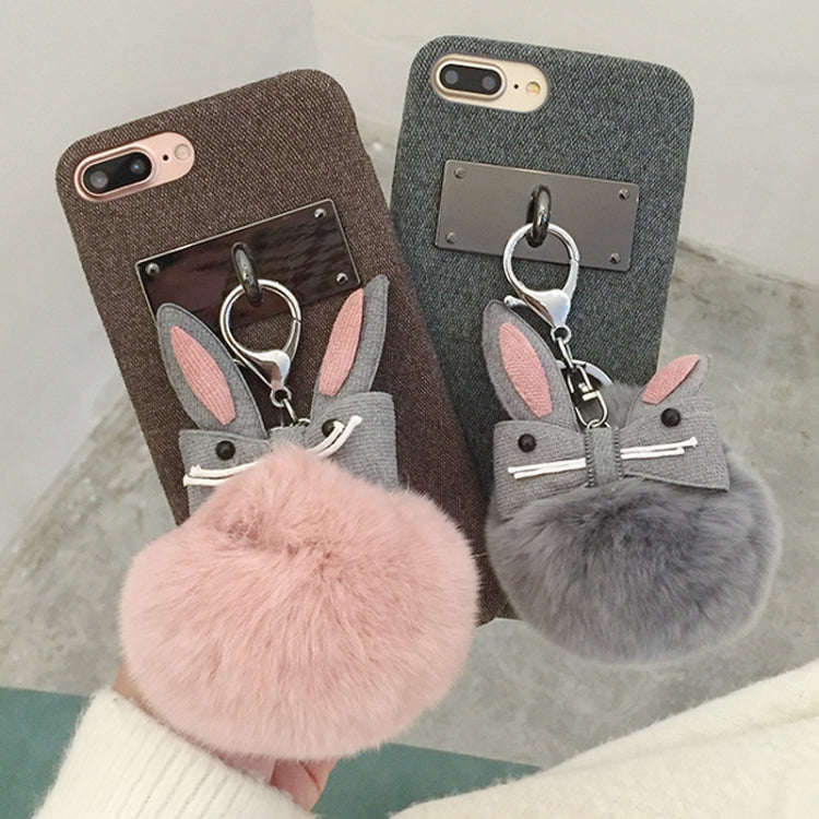 For iPhone 8 Plus & 7 Plus Fashion Cute 3D Rabbit Ears Furry Ball Pattern Flannel Protective Back Cover Case