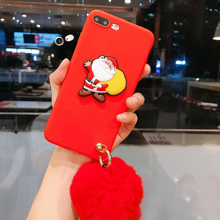 For iPhone 8 Plus & 7 Plus Christmas Series Cartoon Santa Claus Pattern Full Coverage Protective Back Cover Case with Furry Ball Pendant