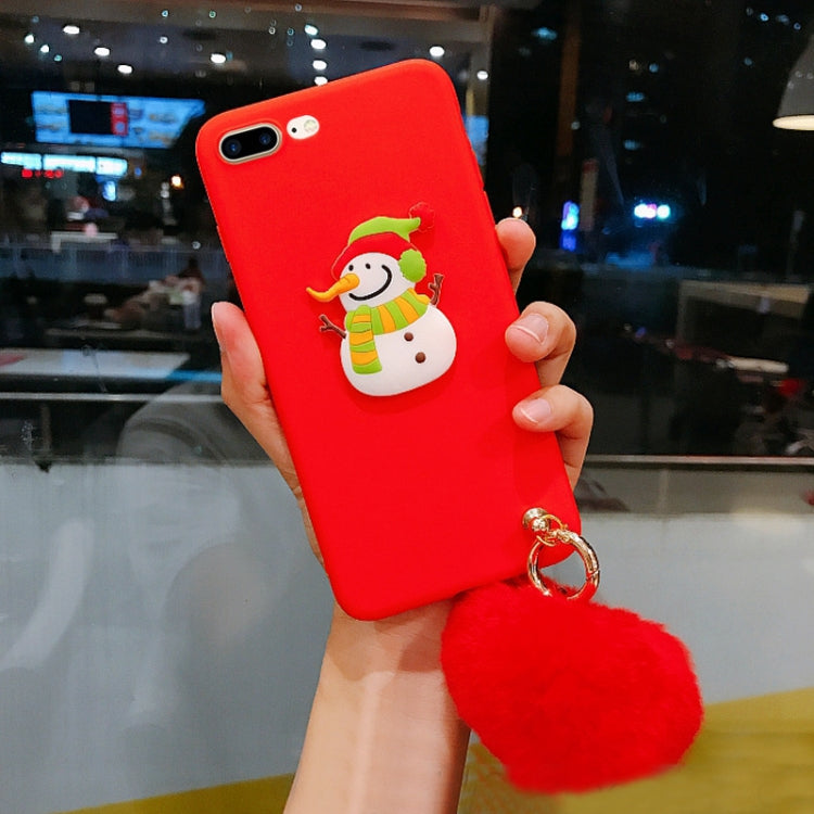 For iPhone 8 Plus & 7 Plus Christmas Series Cartoon Snowman Pattern Full Coverage Protective Back Cover Case with Furry Ball Pendant
