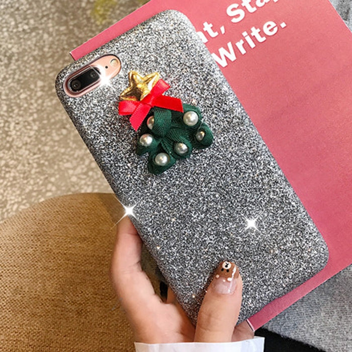 For iPhone 8 Plus & 7 Plus Creative Cute Christmas Tree Drop-proof Sequins Glitter Powder Protective Back Cover Case