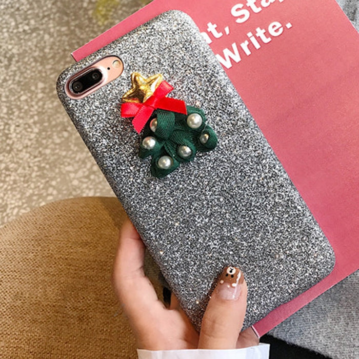 For iPhone 8 Plus & 7 Plus Creative Cute Christmas Tree Drop-proof Sequins Glitter Powder Protective Back Cover Case