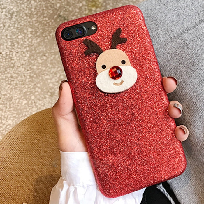 For iPhone 8 Plus & 7 Plus Creative Cute Christmas Elk Drop-proof Sequins Glitter Powder Protective Back Cover Case