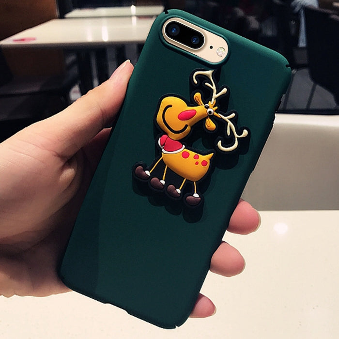 For iPhone 8 Plus & 7 Plus Christmas Series Cartoon Elk Pattern Full Coverage Protective Back Cover Case