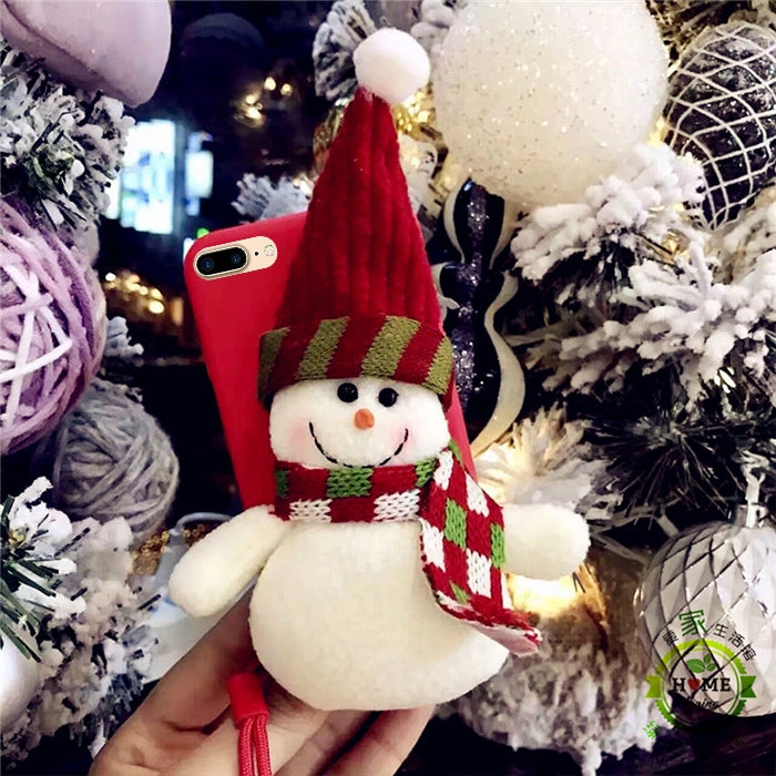 For iPhone 8 Plus & 7 Plus Christmas Series 3D Snowman Doll Silicone Protective Back Cover Case with Sling