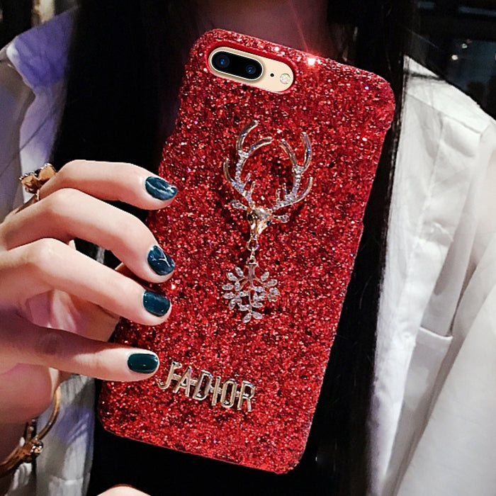 For iPhone 8 Plus & 7 Plus Fashion Cute 3D Diamond Elk Pattern Glitter Powder Protective Back Cover Case
