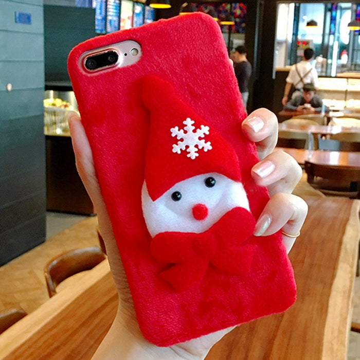For iPhone 8 Plus & 7 Plus Christmas Series Plush Cartoon Snowman Protective Back Cover Case