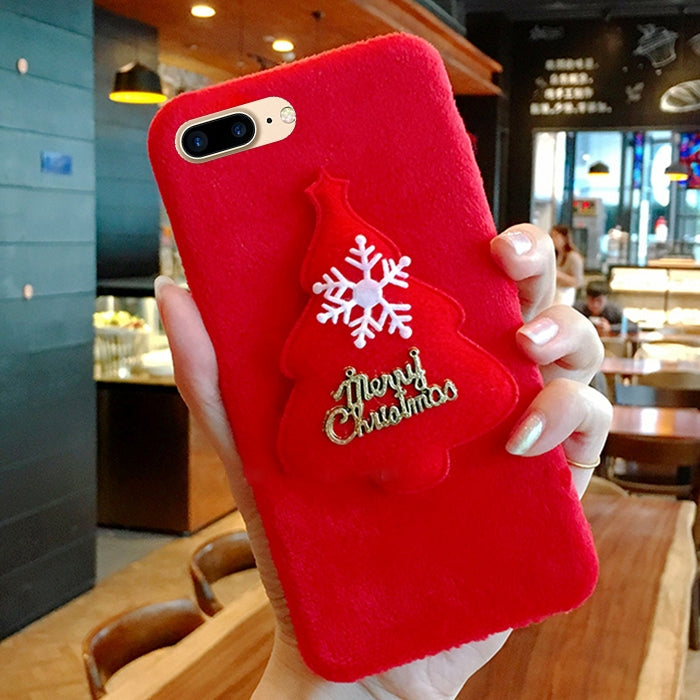 For iPhone 8 Plus & 7 Plus Christmas Series Plush Christmas Tree Protective Back Cover Case