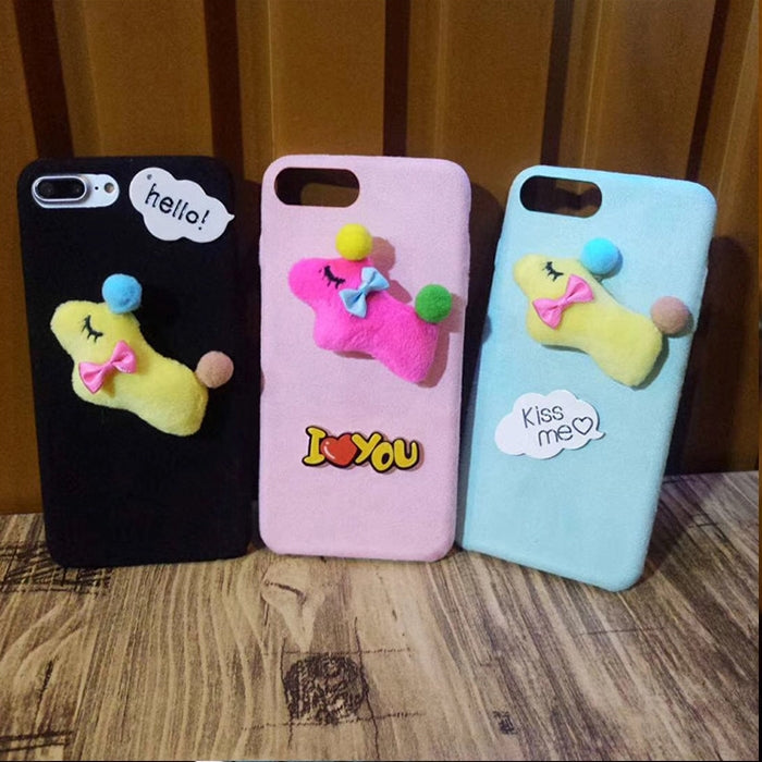 For iPhone 8 Plus & 7 Plus Lovely Cartoon Plush Dog Doll Protective Back Cover Case (Black)