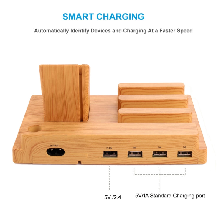 Bamboo 5V 1A/2.4A Multiple USB Ports Charging Station Dock Organizer with Indicator, For iPhone 6 Plus/6s Plus, 6/6s, Samsung, HTC, Nokia and Apple Watch All Models