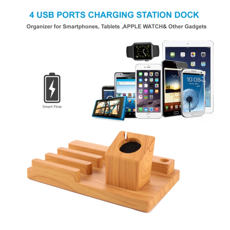 Bamboo 5V 1A/2.4A Multiple USB Ports Charging Station Dock Organizer with Indicator, For iPhone 6 Plus/6s Plus, 6/6s, Samsung, HTC, Nokia and Apple Watch All Models