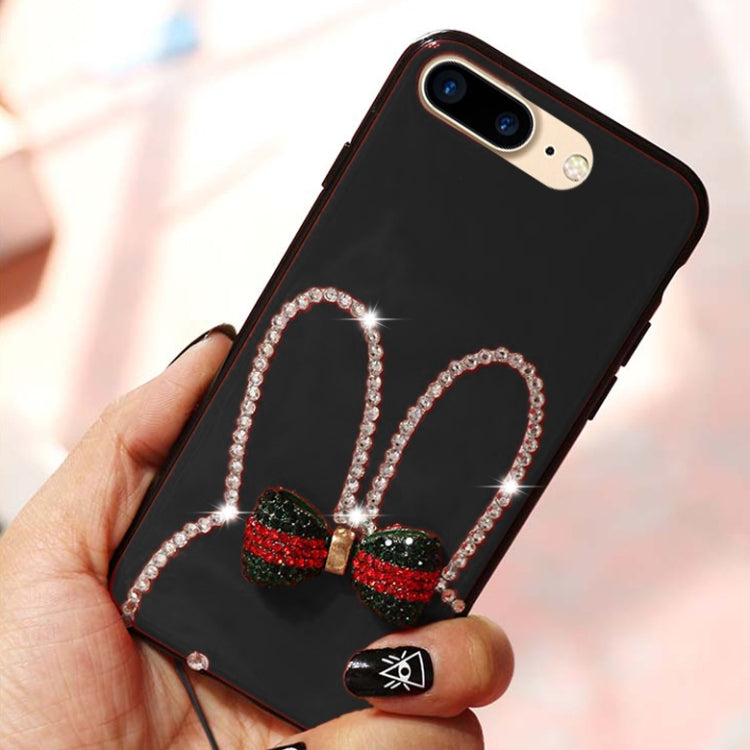 For iPhone 8 Plus & 7 Plus Diamante Bowknot Rabbit Ear Full Coverage Drop-proof Protective Back Cover Case