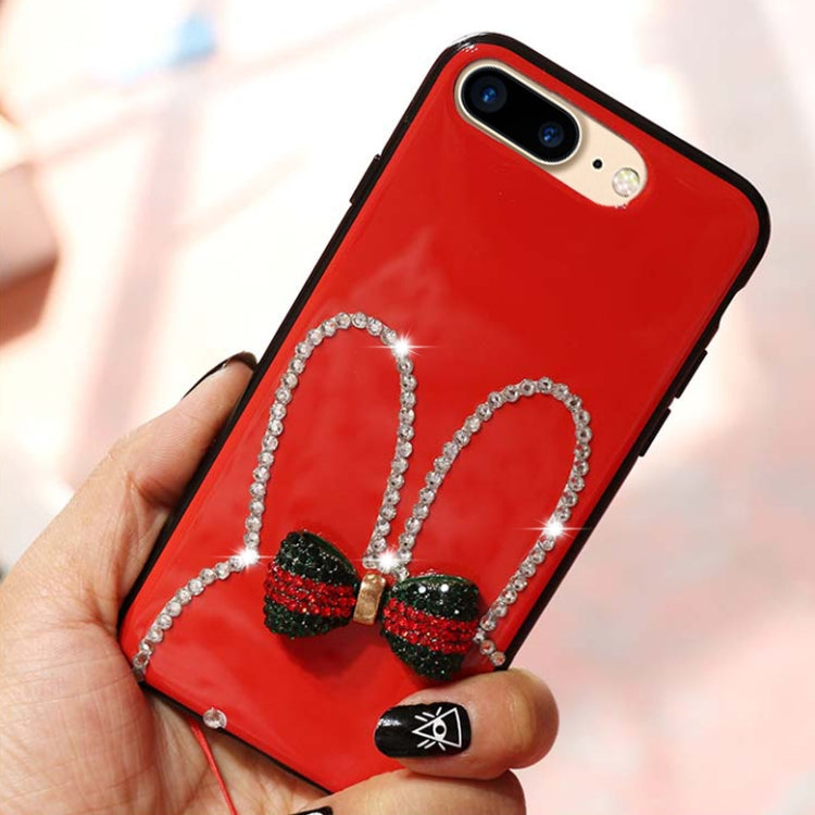 For iPhone 8 Plus & 7 Plus Diamante Bowknot Rabbit Ear Full Coverage Drop-proof Protective Back Cover Case