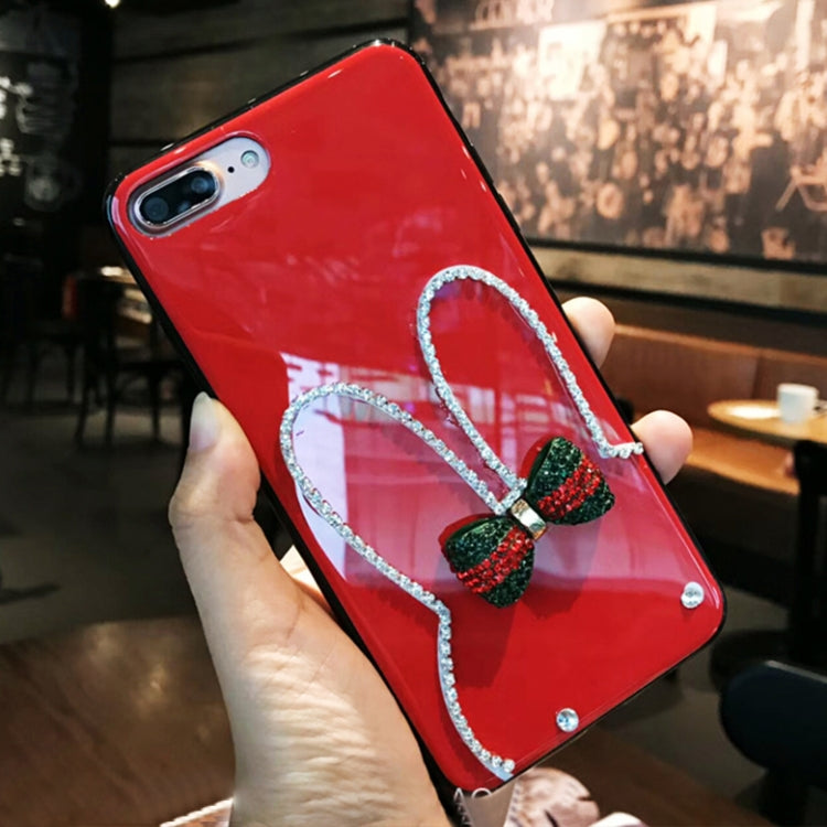 For iPhone 8 Plus & 7 Plus Diamante Bowknot Rabbit Ear Full Coverage Drop-proof Protective Back Cover Case