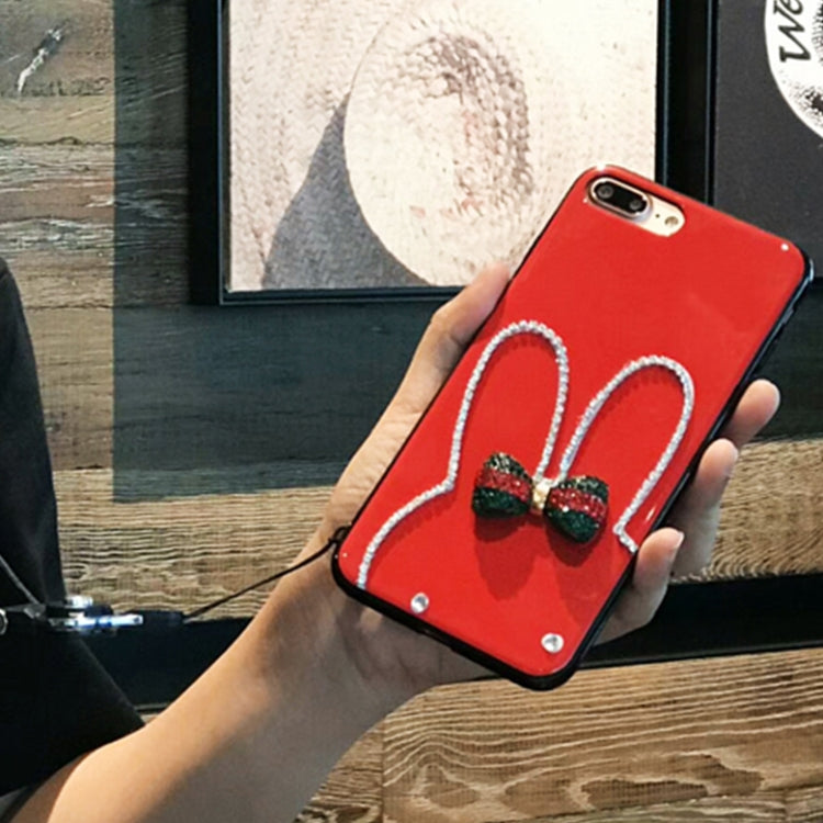 For iPhone 8 Plus & 7 Plus Diamante Bowknot Rabbit Ear Full Coverage Drop-proof Protective Back Cover Case