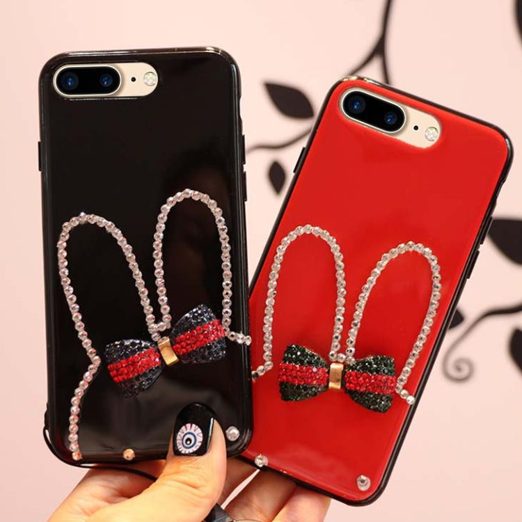 For iPhone 8 Plus & 7 Plus Diamante Bowknot Rabbit Ear Full Coverage Drop-proof Protective Back Cover Case