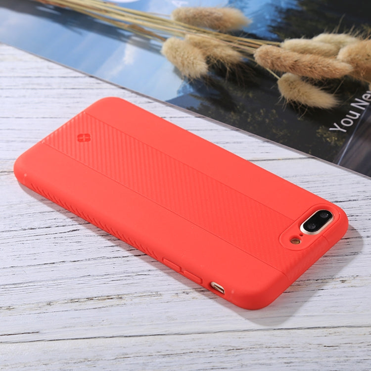 TOTUDESIGN For iPhone 8 Plus & 7 Plus Carbon Fiber Texture TPU Anti-slip Soft Protective Back Cover Case (Red)