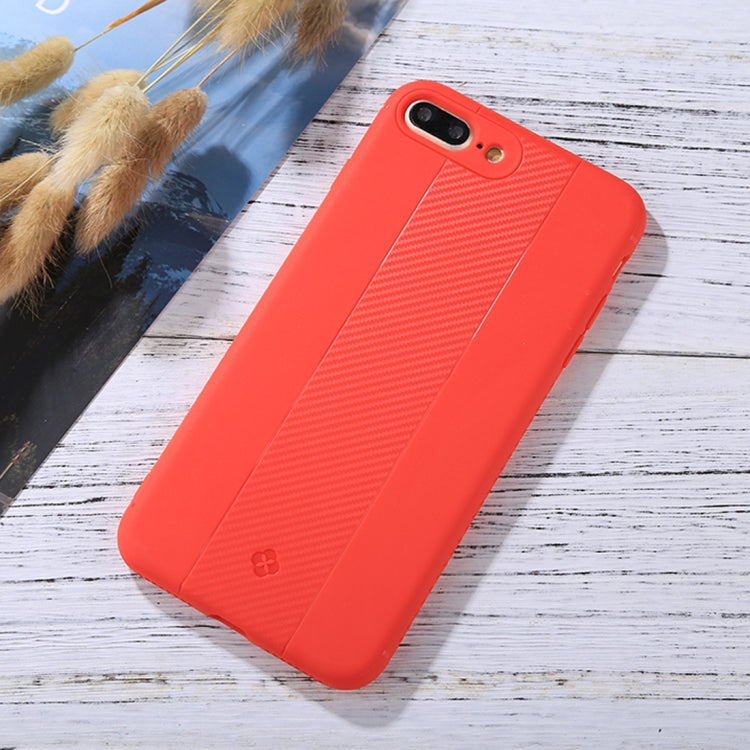 TOTUDESIGN For iPhone 8 Plus & 7 Plus Carbon Fiber Texture TPU Anti-slip Soft Protective Back Cover Case (Red)