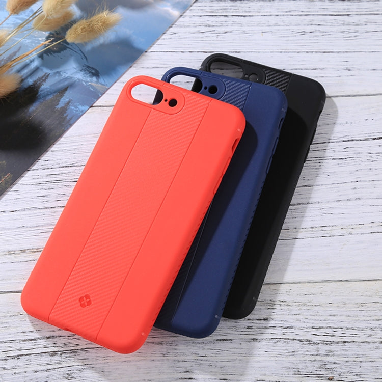 TOTUDESIGN For iPhone 8 Plus & 7 Plus Carbon Fiber Texture TPU Anti-slip Soft Protective Back Cover Case (Red)
