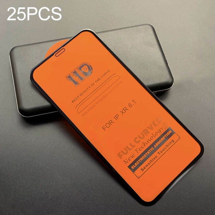 For iPhone 11 / XR 25pcs mietubl Scratchproof 11D HD Full Glue Full Curved Screen Tempered Glass Film(Black)