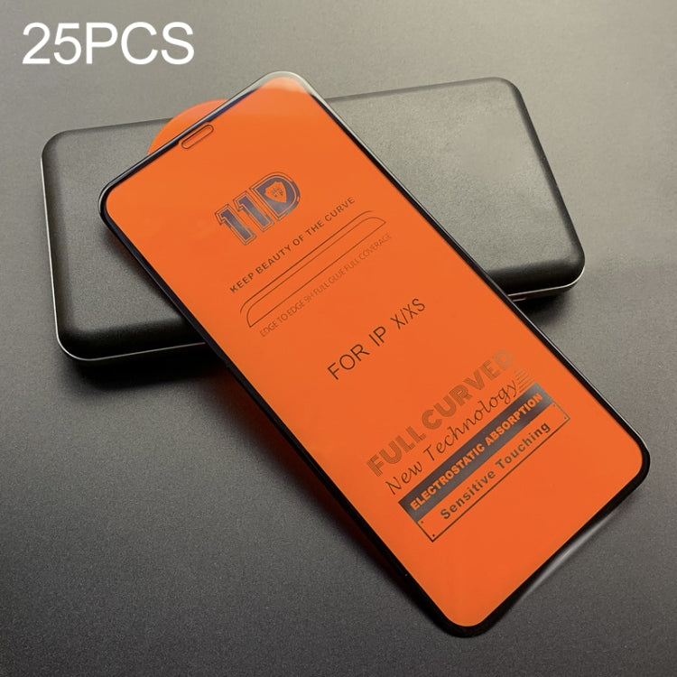 For iPhone 11 Pro / XS / X 25pcs mietubl Scratchproof 11D HD Full Glue Full Curved Screen Tempered Glass Film(Black)