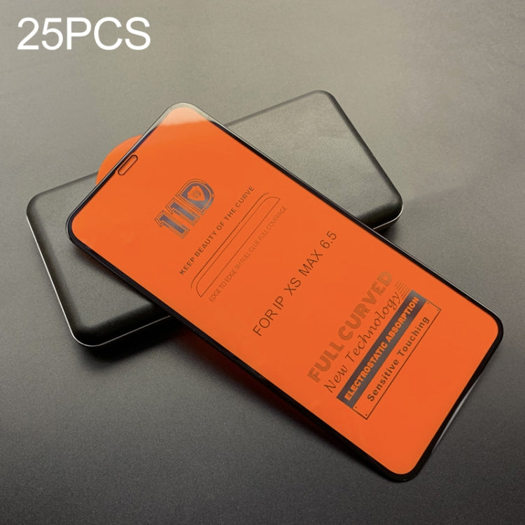 For iPhone 11 Pro Max / XS Max 25pcs mietubl Scratchproof 11D HD Full Glue Full Curved Screen Tempered Glass Film(Black)
