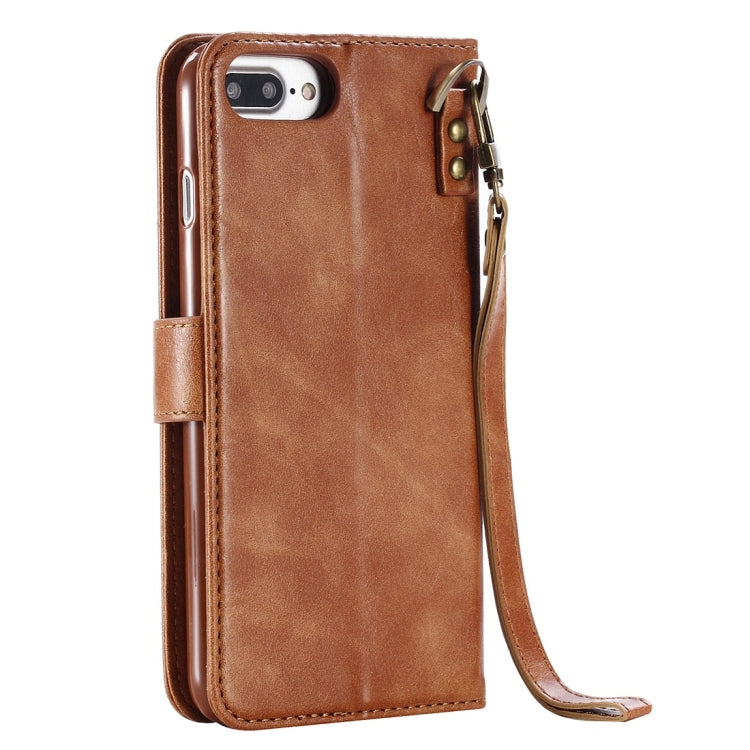 For iPhone 8 Plus & 7 Plus Retro Cowhide Texture Magnetic Absorption Detachable Back Cover Horizontal Flip Leather Case with Holder & Card Slots & Wallet & Photo Frame & Lanyard (Brown)