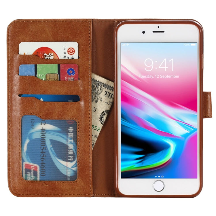 For iPhone 8 Plus & 7 Plus Retro Cowhide Texture Magnetic Absorption Detachable Back Cover Horizontal Flip Leather Case with Holder & Card Slots & Wallet & Photo Frame & Lanyard (Brown)