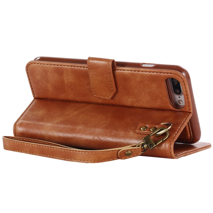 For iPhone 8 Plus & 7 Plus Retro Cowhide Texture Magnetic Absorption Detachable Back Cover Horizontal Flip Leather Case with Holder & Card Slots & Wallet & Photo Frame & Lanyard (Brown)