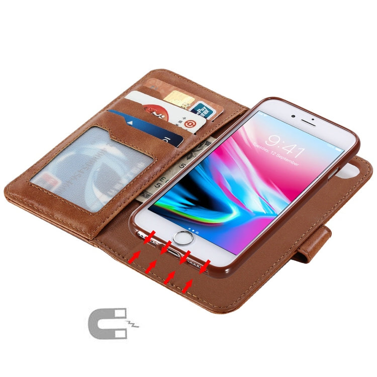For iPhone 8 Plus & 7 Plus Retro Cowhide Texture Magnetic Absorption Detachable Back Cover Horizontal Flip Leather Case with Holder & Card Slots & Wallet & Photo Frame & Lanyard (Brown)