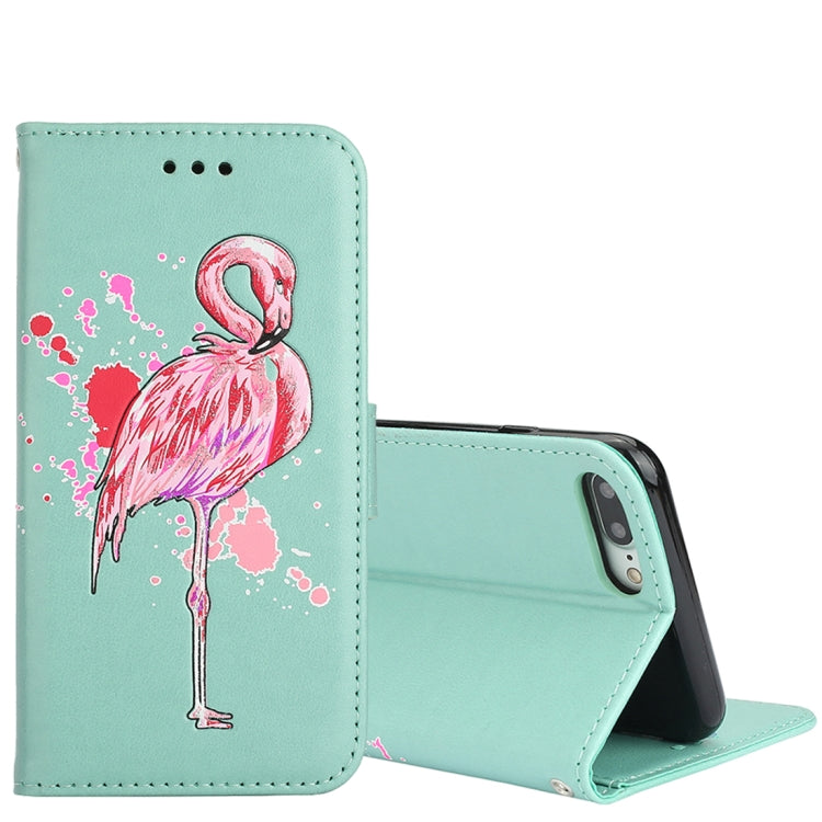 For iPhone 8 Plus & 7 Plus Glittery Powder Flamingo Print Horizontal Flip Leather Case with Holder & Wallet & Card Slots & Photo Frame