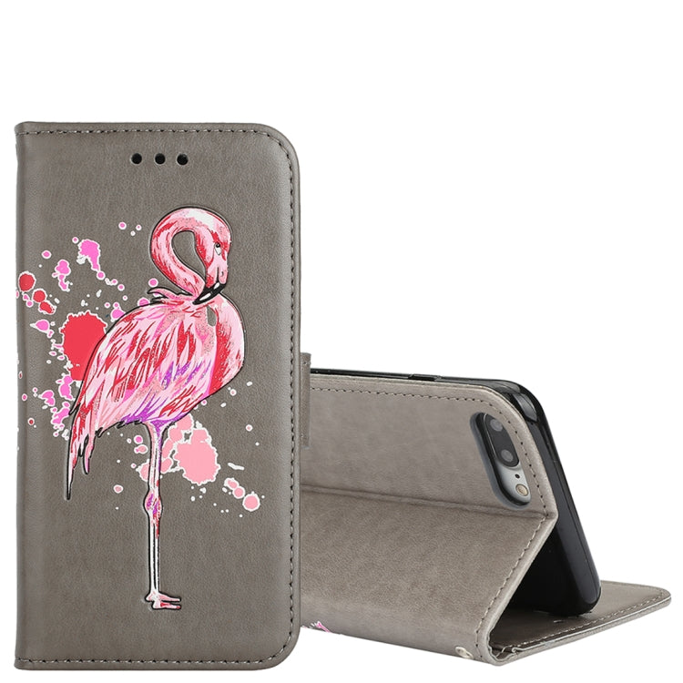 For iPhone 8 Plus & 7 Plus Glittery Powder Flamingo Print Horizontal Flip Leather Case with Holder & Wallet & Card Slots & Photo Frame