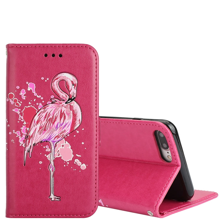For iPhone 8 Plus & 7 Plus Glittery Powder Flamingo Print Horizontal Flip Leather Case with Holder & Wallet & Card Slots & Photo Frame