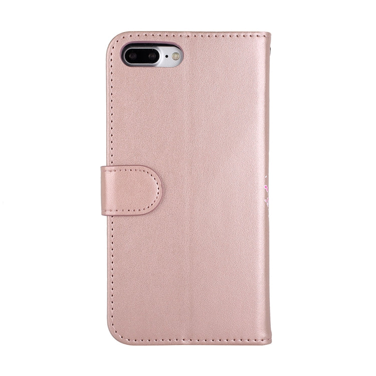 For iPhone 8 Plus & 7 Plus Glittery Powder Flamingo Print Horizontal Flip Leather Case with Holder & Wallet & Card Slots & Photo Frame