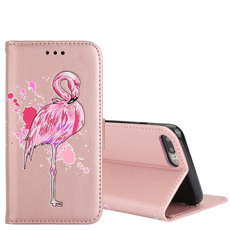 For iPhone 8 Plus & 7 Plus Glittery Powder Flamingo Print Horizontal Flip Leather Case with Holder & Wallet & Card Slots & Photo Frame