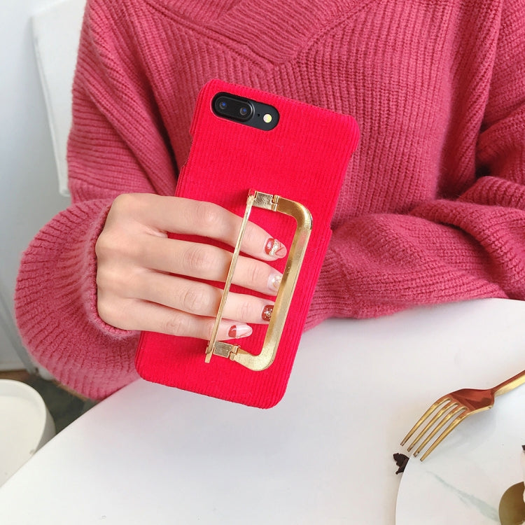 For iPhone 8 Plus & 7 Plus Square Buckle Style Corduroy Surface Protective Back Case(Red)
