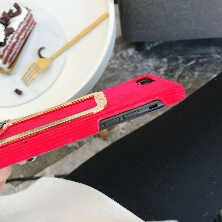 For iPhone 8 Plus & 7 Plus Square Buckle Style Corduroy Surface Protective Back Case(Red)