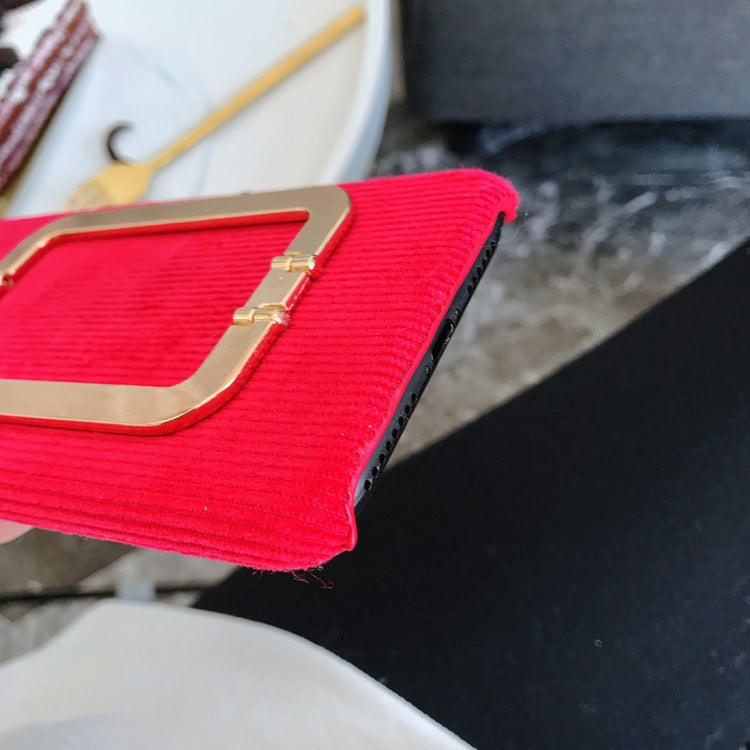 For iPhone 8 Plus & 7 Plus Square Buckle Style Corduroy Surface Protective Back Case(Red)