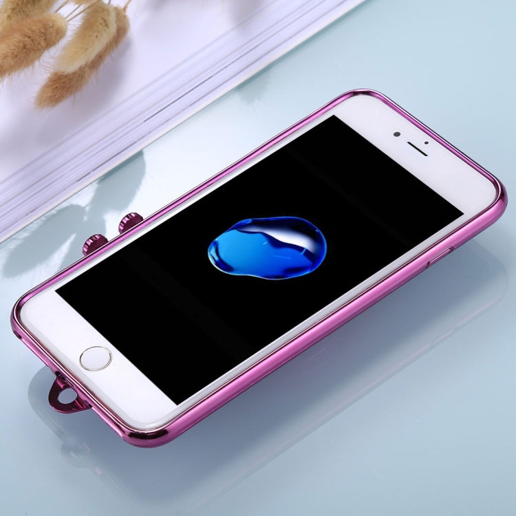 For iPhone 8 Plus & 7 Plus TPU Camera Shape Mirror Glitter Protective Back Cover Case with Holder & Lanyard