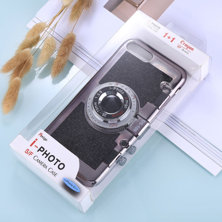 For iPhone 8 Plus & 7 Plus TPU Camera Shape Mirror Glitter Protective Back Cover Case with Holder & Lanyard