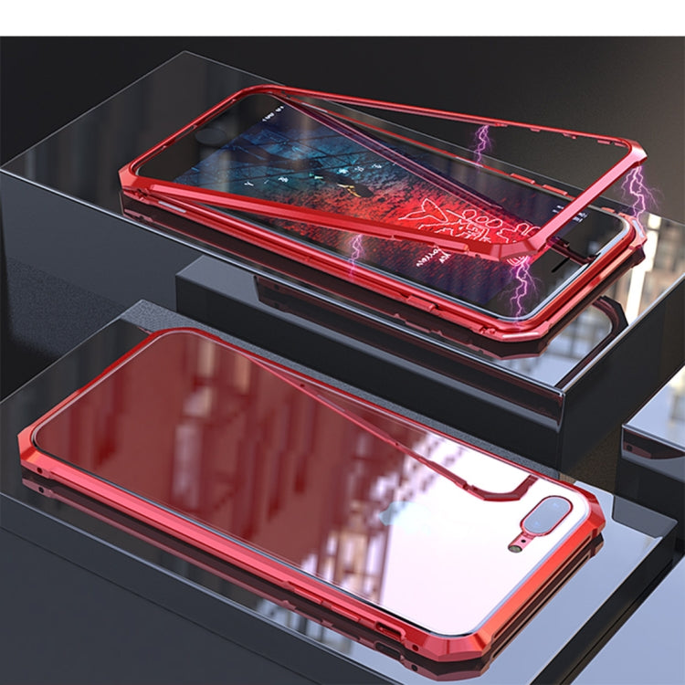 Ultra Slim Magnetic Adsorption Angular Frame Tempered Glass Magnet Flip Case for iPhone 8 Plus & 7 Plus (Red)