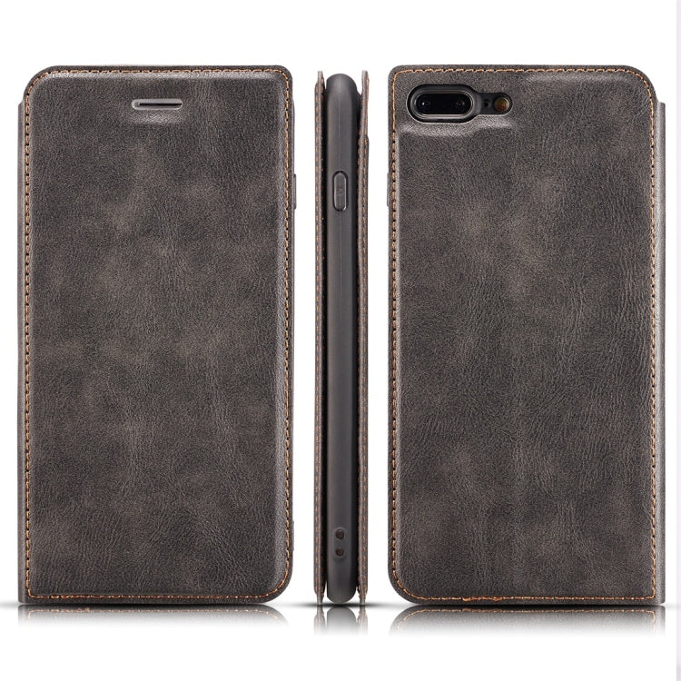 Retro Simple Ultra-thin Magnetic Leather Case for iPhone 7 Plus / 8 Plus, with Holder & Card Slots & Lanyard