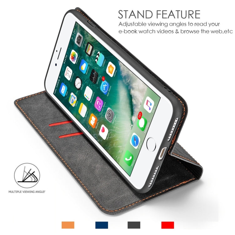 Retro Simple Ultra-thin Magnetic Leather Case for iPhone 7 Plus / 8 Plus, with Holder & Card Slots & Lanyard