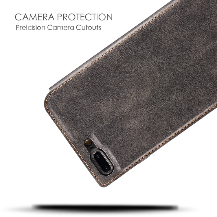 Retro Simple Ultra-thin Magnetic Leather Case for iPhone 7 Plus / 8 Plus, with Holder & Card Slots & Lanyard