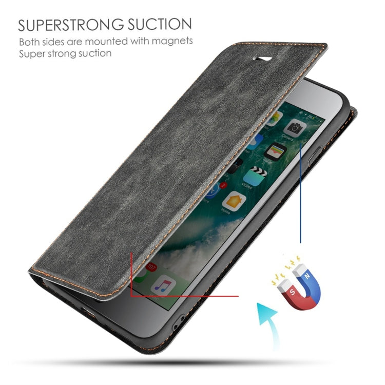 Retro Simple Ultra-thin Magnetic Leather Case for iPhone 7 Plus / 8 Plus, with Holder & Card Slots & Lanyard