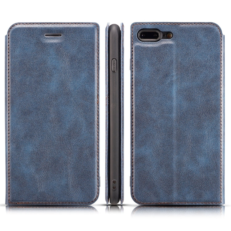 Retro Simple Ultra-thin Magnetic Leather Case for iPhone 7 Plus / 8 Plus, with Holder & Card Slots & Lanyard